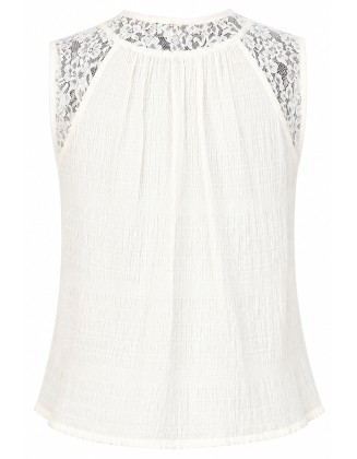 White Lace-Detail Textured Sleeveless Top