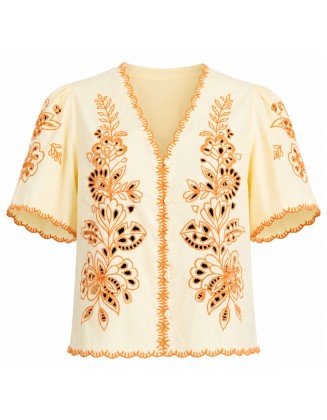 Cream Floral Cutwork  Embroidered Blouse