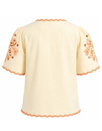 Cream Floral Cutwork  Embroidered Blouse