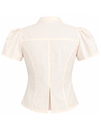 Ivory Short Sleeve Mandarin Collar Top
