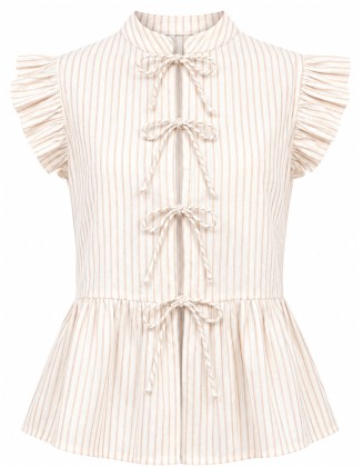 Striped Tie-Front Flutter Sleeve Peplum Top
