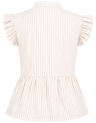 Striped Tie-Front Flutter Sleeve Peplum Top