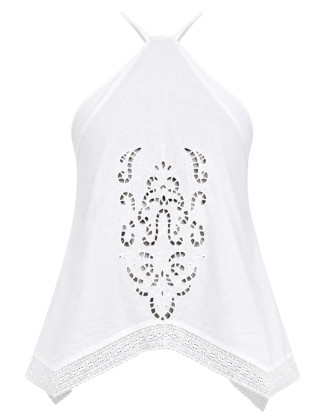 White Eyelet Embroidered Halter Top