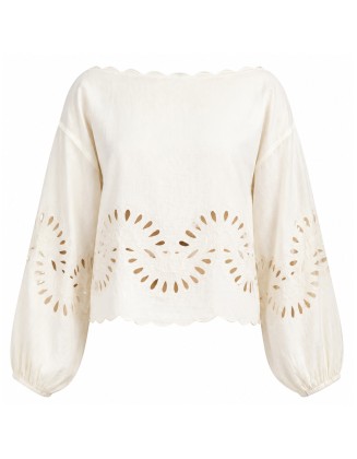 White Embroidered Eyelet Blouse