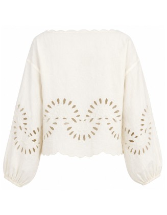 White Embroidered Eyelet Blouse