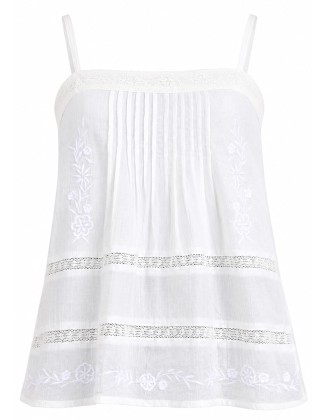 White Embroidered Lace Trim Cami Top