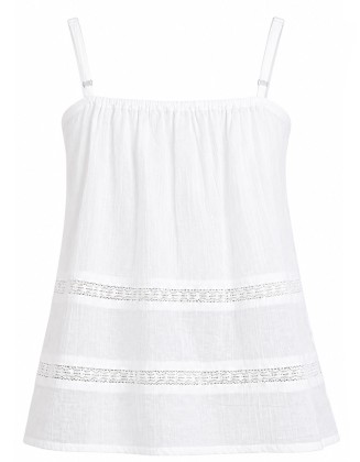 White Embroidered Lace Trim Cami Top