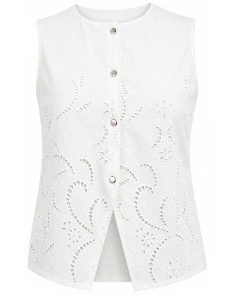  White Eyelet Embroidered Button Vest