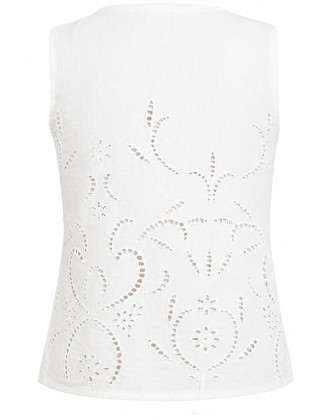  White Eyelet Embroidered Button Vest
