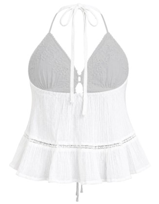 White Embroidered Halter Crop Top