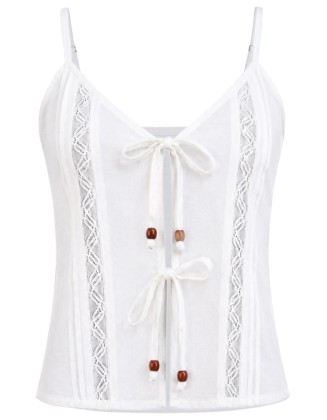 White lace-up camisole top