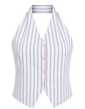 Striped Halter Neck Button-Front Top