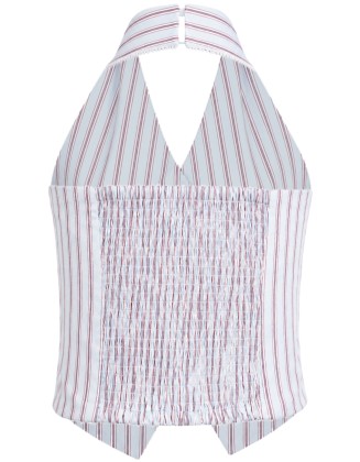 Striped Halter Neck Button-Front Top