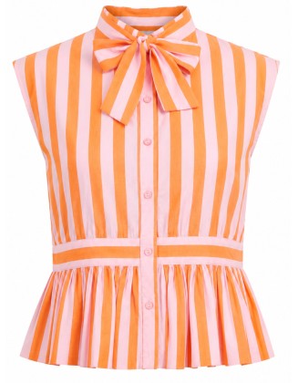 Orange and Pink Striped Bow Tie-Waist Top
