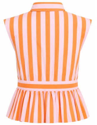 Orange and Pink Striped Bow Tie-Waist Top