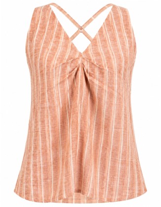 Orange Striped Cross-Back Sleeveless Cami Top