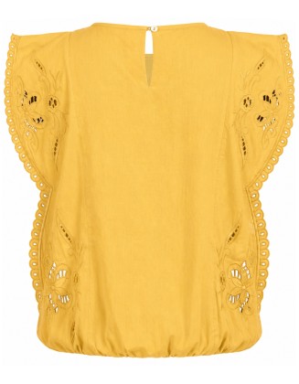 Embroidered Eyelet Blouse with Lace Trim
