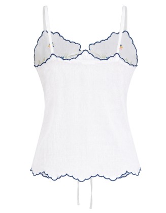 White Floral Embroidered Lace-Up Crop Top
