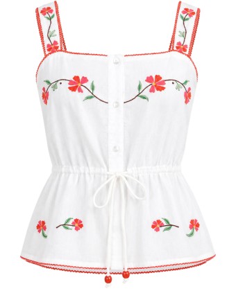 White Embroidered Floral Top