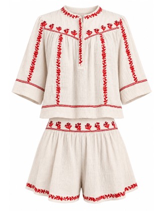 Embroidered Top and Flared Mini Skirt Co-ord Set
