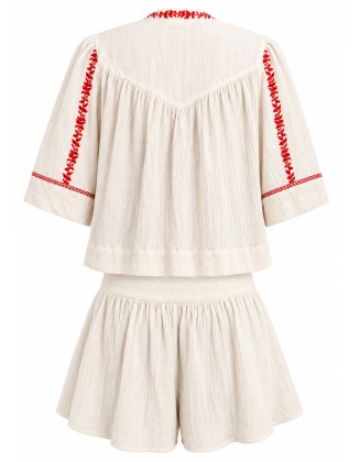 Embroidered Top and Flared Mini Skirt Co-ord Set