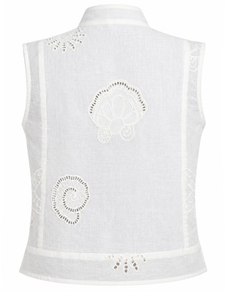 Eyelet Embroidered Mandarin-Collar Sleeveless Vest