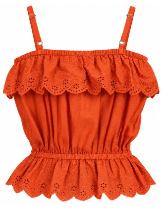 Rust Orange Eyelet Lace Off-Shoulder Top