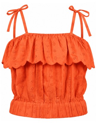 Rust Orange Eyelet Embroidered Tie-Strap Top