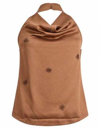 Cowl-Neck Halter Top with Beaded Embellishments