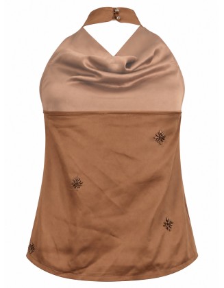 Cowl-Neck Halter Top with Beaded Embellishments