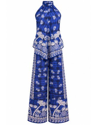 Blue Paisley Halter-Neck Co-Ord Set