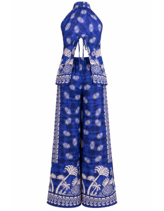 Blue Paisley Halter-Neck Co-Ord Set