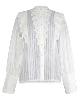 White Blouse with Balloon Sleeves and Frill