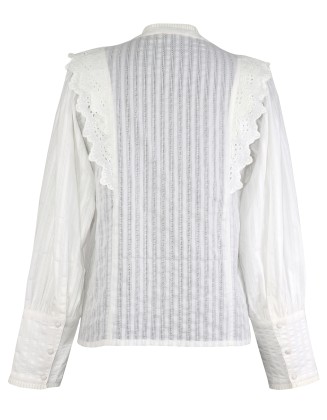 White Blouse with Balloon Sleeves and Frill