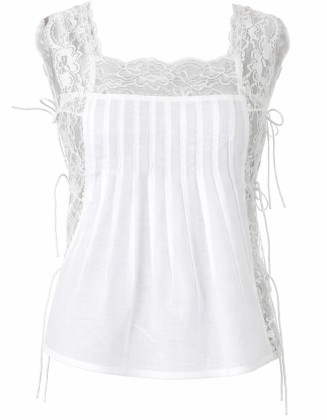 White Lace Insert Top with Drawstring