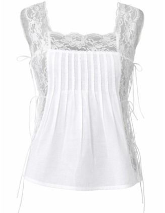 White Lace Insert Top with Drawstring