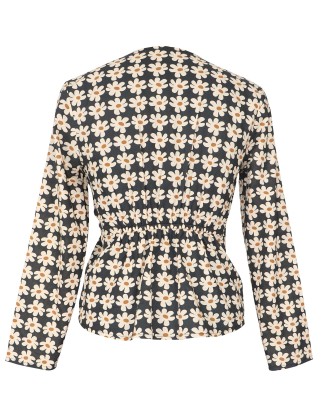 Daisy Print Wrap-Front Long Sleeve Top