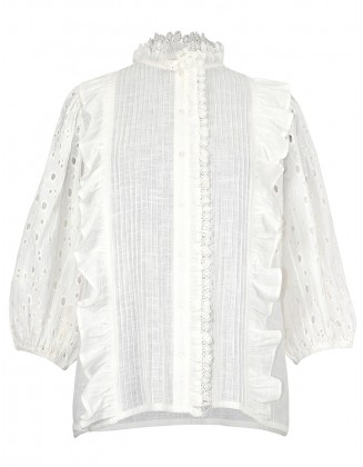 Floral Lace Trimmed Blouse with Frills