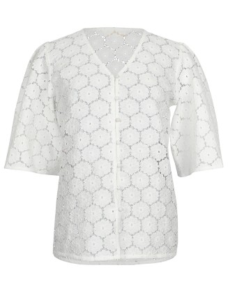 White Net Front Button Blouse Top