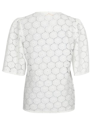 White Net Front Button Blouse Top
