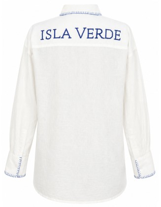 Embroidered Pocket Long Sleeve Oversized Shirt