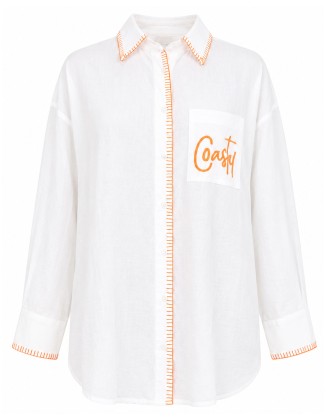 Embroidered Pocket Long Sleeve Oversized Shirt