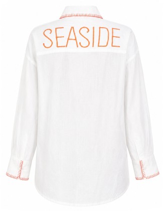 Embroidered Pocket Long Sleeve Oversized Shirt