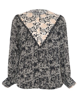 Embellished Printed Top with Ric-Rac Lace