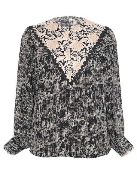 Embellished Printed Top with Ric-Rac Lace