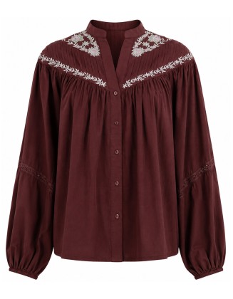  Burgundy Embroidered Blouse