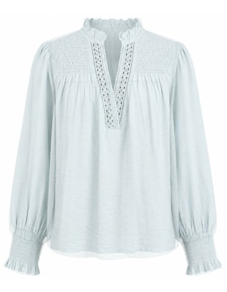  Light Blue Lace-Trim Blouse