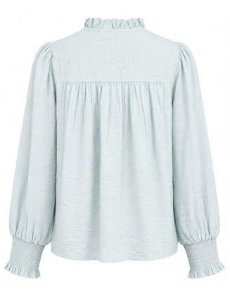  Light Blue Lace-Trim Blouse