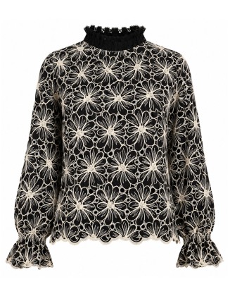 Floral Embroidered Scallop Hem Blouse