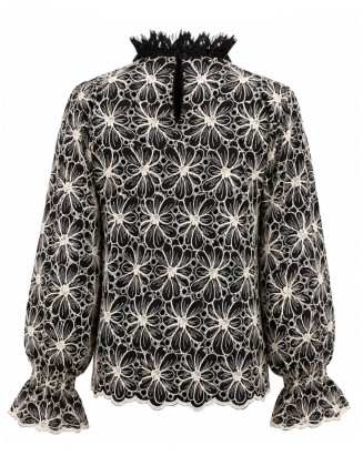 Floral Embroidered Scallop Hem Blouse